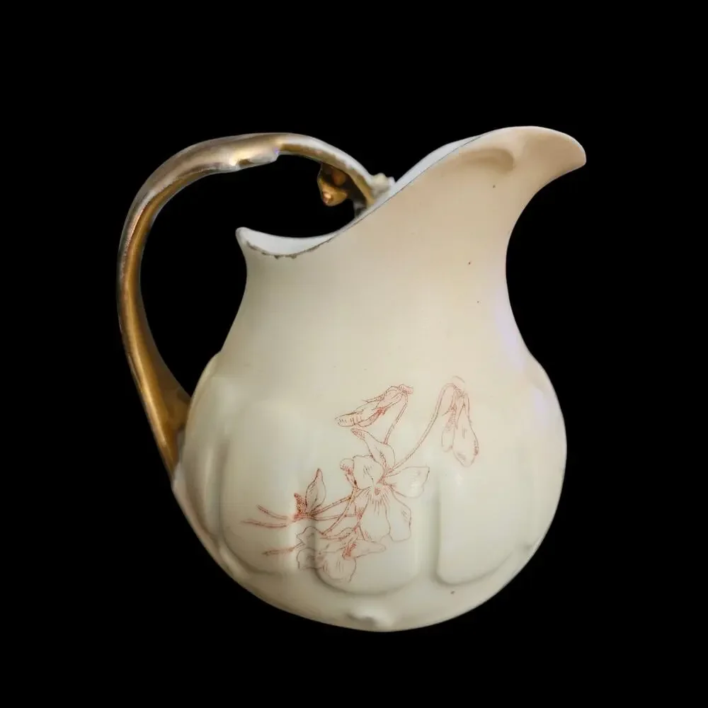 Rudolstadt Germany Hand Painted Floral Porcelain Creamer Gold Handle 4